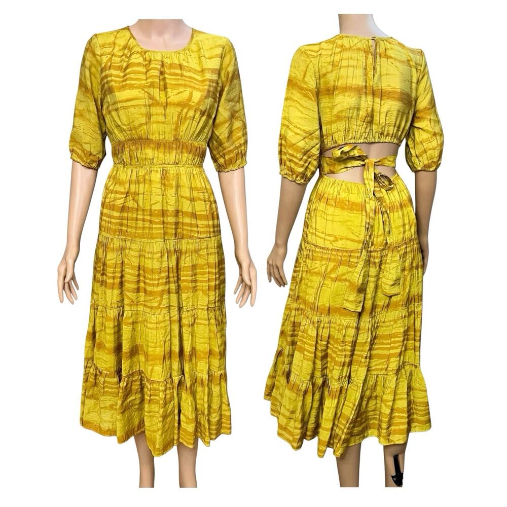 Moon River Tie Dye Midi Dress Small Tied Back Cutout Boho Vacation Flared